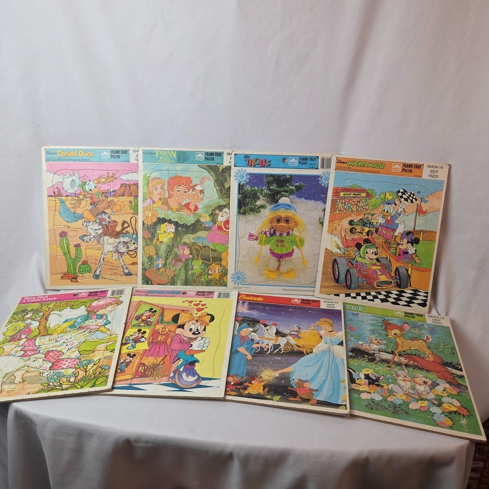 Golden + Walt Disney Childrens Puzzle 8 LOT Frame Tray Mickey Cinderella Bambi